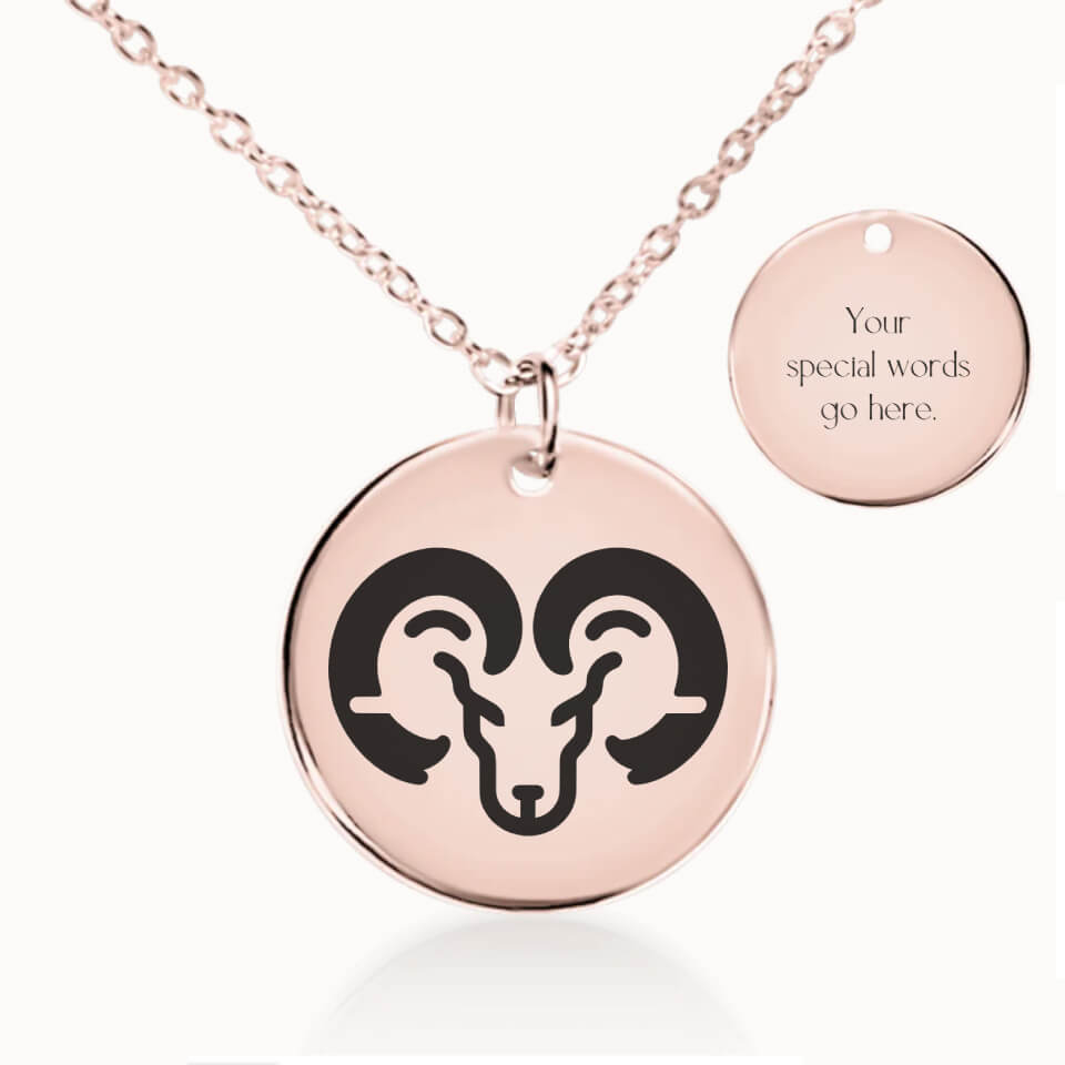 Aries Zodiac Pendant Necklace in Rose Gold, Personalized Gift for Her