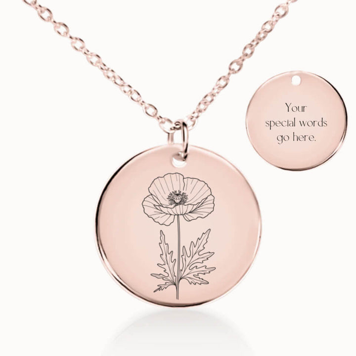 August Birth Flower Pendant Necklace in Rose Gold, Personalized Gift for Her