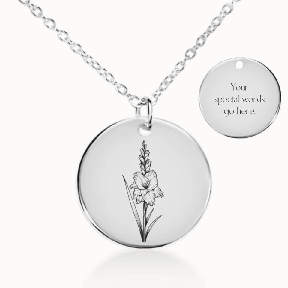 August Birth Flower Pendant Necklace in Silver, Personalized Gift for Her