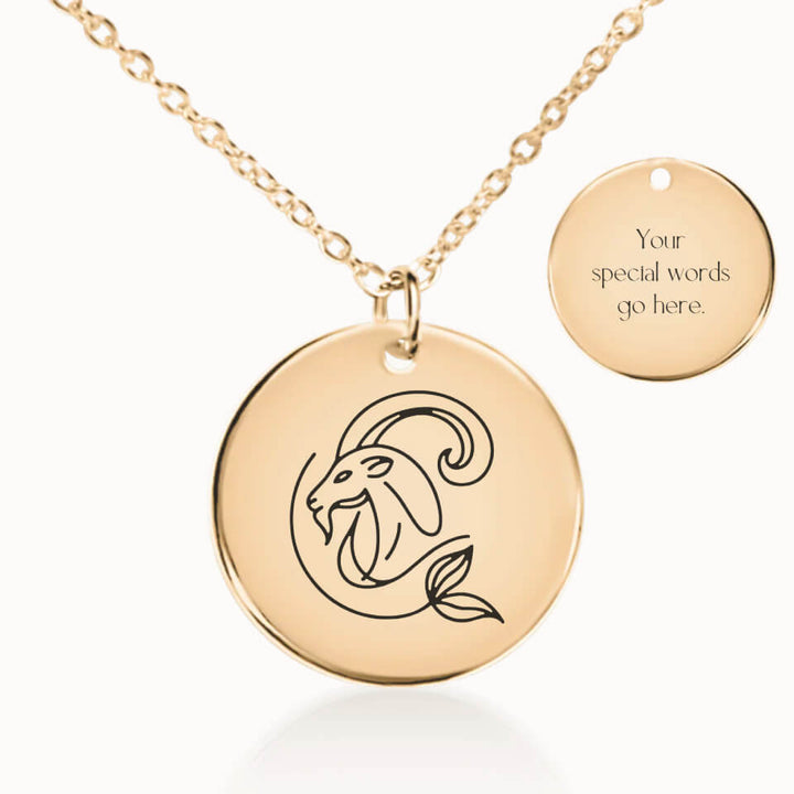 Capricorn Zodiac Pendant Necklace in Gold, Personalized Gift for Her