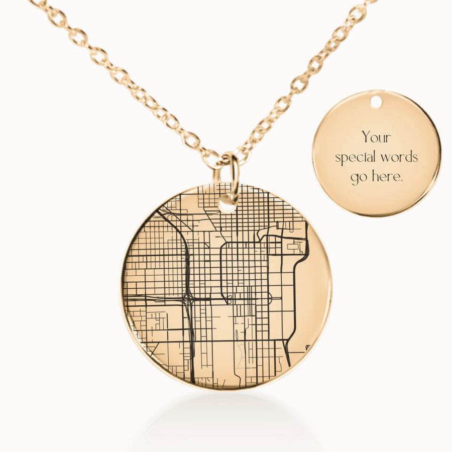 Chicago, Illinois City Street Map Necklace, Gold Pendant, Personalized Gift, Designed With Meaning