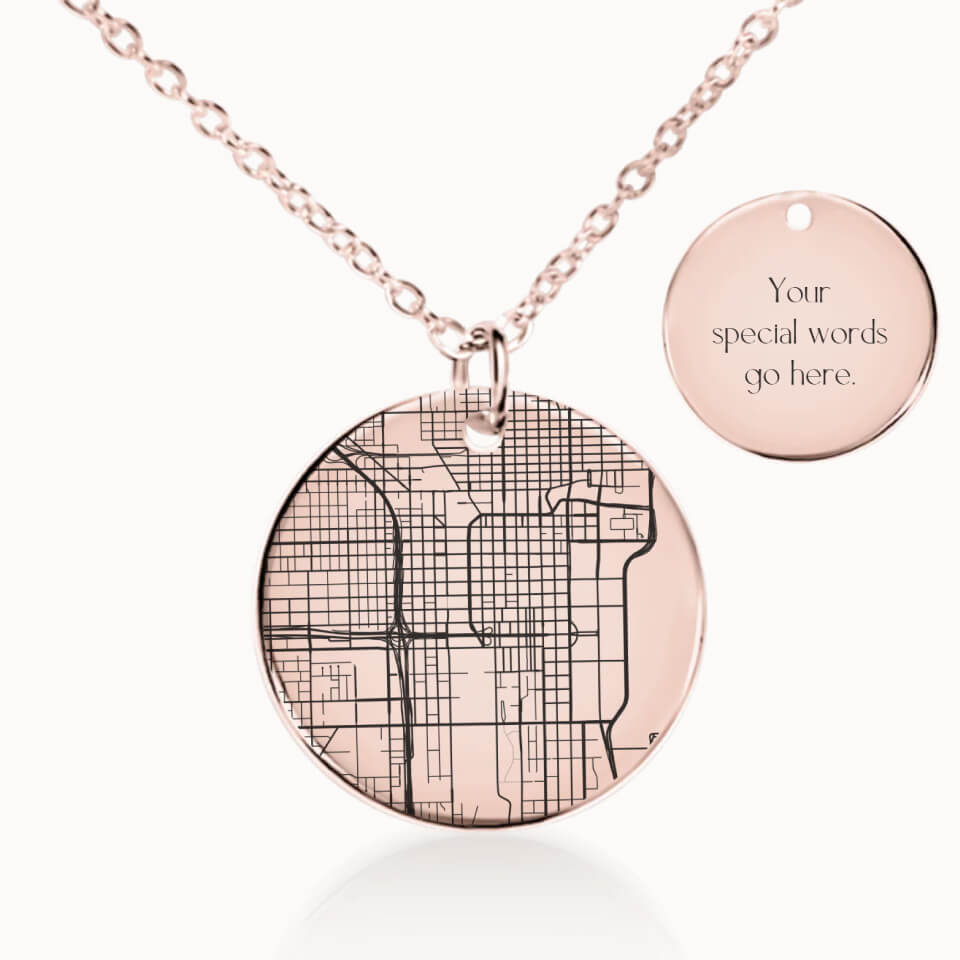 Chicago, Illinois City Street Map Necklace, Rose Gold Pendant, Personalized Gift, Designed With Meaning