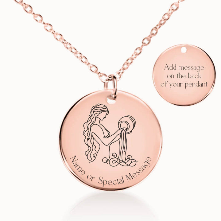 Classic Aquarius Zodiac Necklace in Rose Gold, Personalized Gift, Designed With Meaning