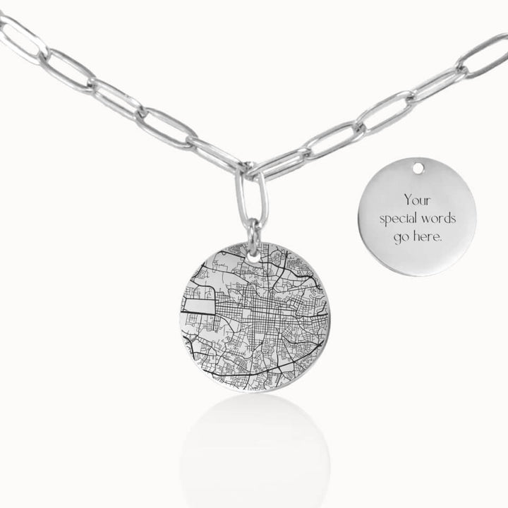 Classic City Street Map Necklace with Paperclip Chain in Silver, Personalized Gift, Designed With Meaning