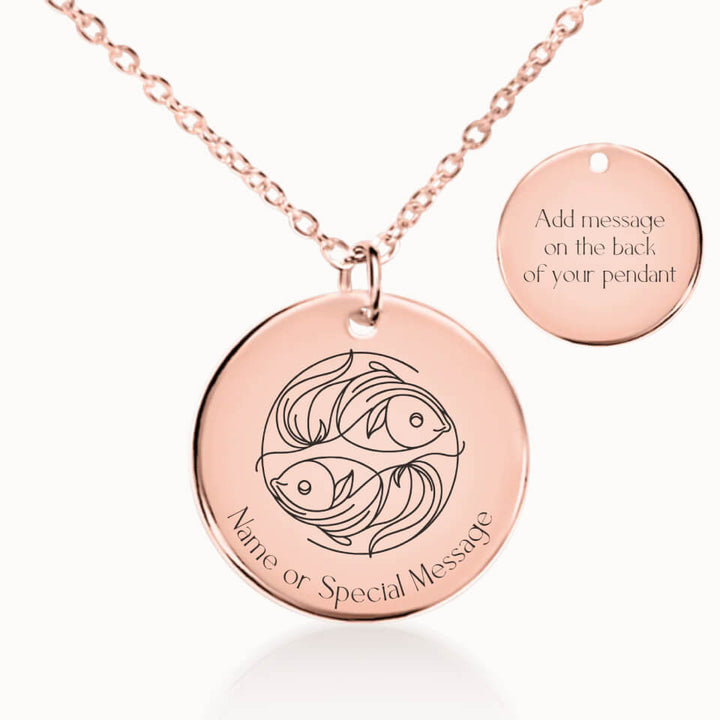 Classic Pisces Zodiac Necklace in Rose Gold, Personalized Gift, Designed With Meaning