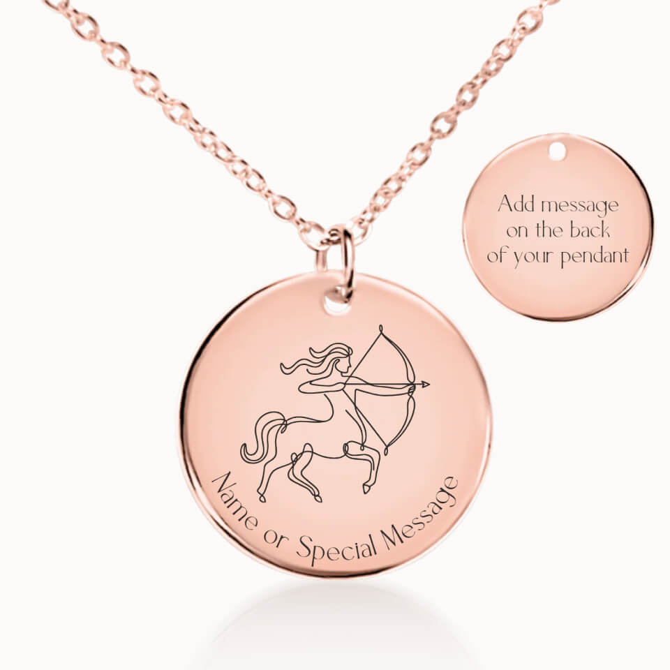 Classic Sagittarius Zodiac Necklace in Rose Gold, Personalized Gift, Designed With Meaning