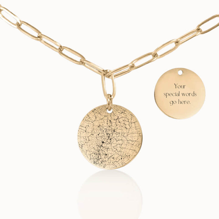 Classic Star Map Necklace with Paperclip Chain in Gold, Personalized Gift, Designed With Meaning