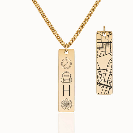 Travel Emblem Edit Necklace, Personalized Jewelry Gift, Designed With Meaning