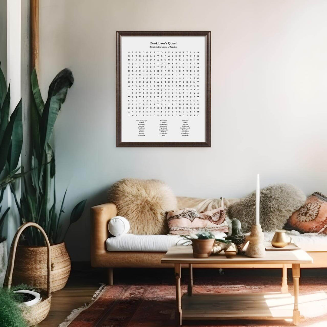 Custom Book Worm Word Search Art Print, Styled#color-finish_espresso-beveled-frame