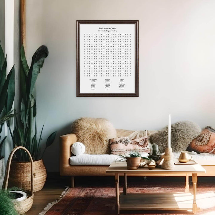 Custom Book Worm Word Search Art Print, Styled#color-finish_espresso-beveled-frame