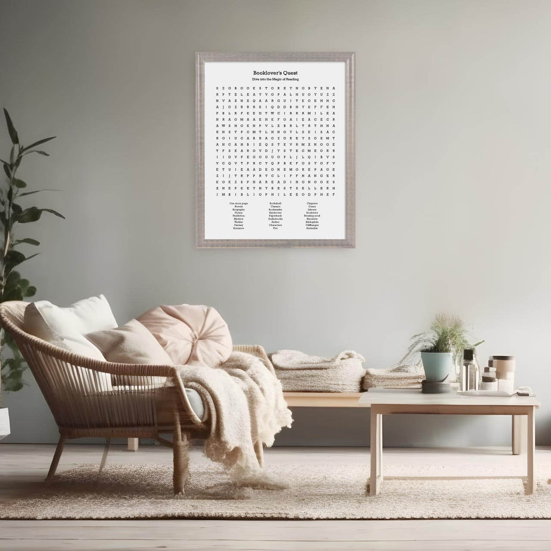 Custom Book Worm Word Search Art Print, Styled#color-finish_gray-beveled-frame