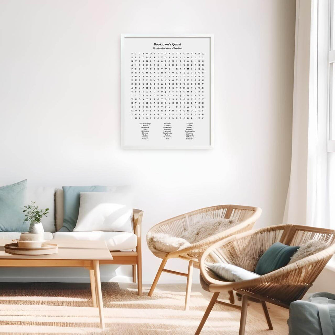 Custom Book Worm Word Search Art Print, Styled#color-finish_white-thin-frame