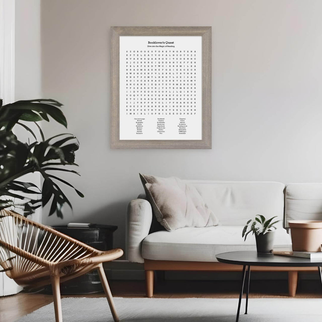 Custom Book Worm Word Search Art Print, Styled#color-finish_gray-wide-frame