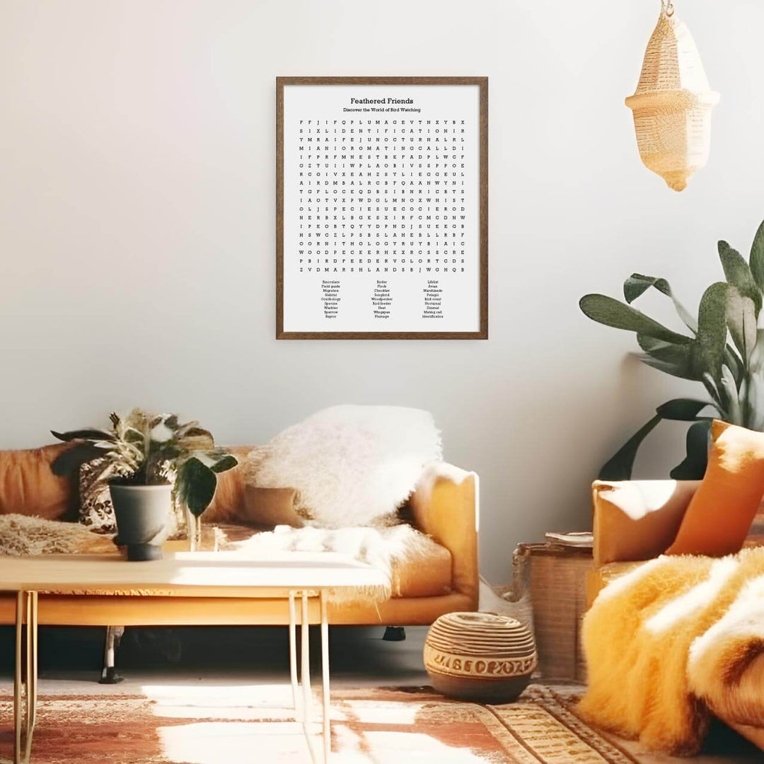 Custom Birding Word Search Art Print, Styled#color-finish_walnut-thin-frame