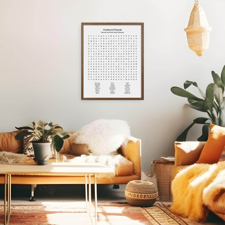 Custom Birding Word Search Art Print, Styled#color-finish_walnut-thin-frame
