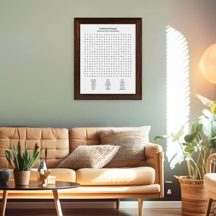 Custom Birding Word Search Art Print, Styled#color-finish_espresso-wide-frame