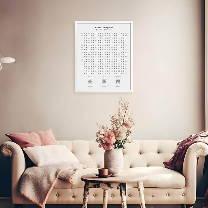 Custom Beach Word Search Art Print, Styled#color-finish_white-thin-frame