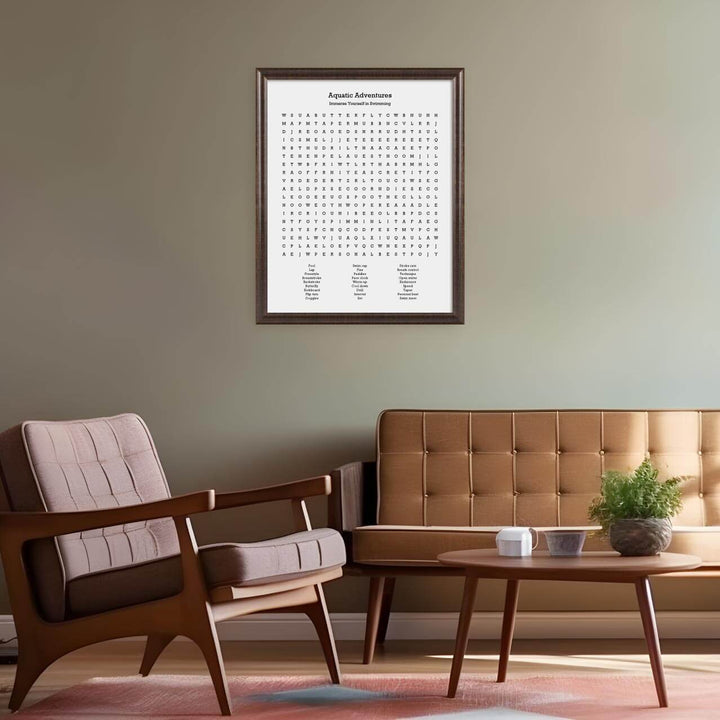 Custom Swimming Word Search Art Print, Styled#color-finish_espresso-beveled-frame