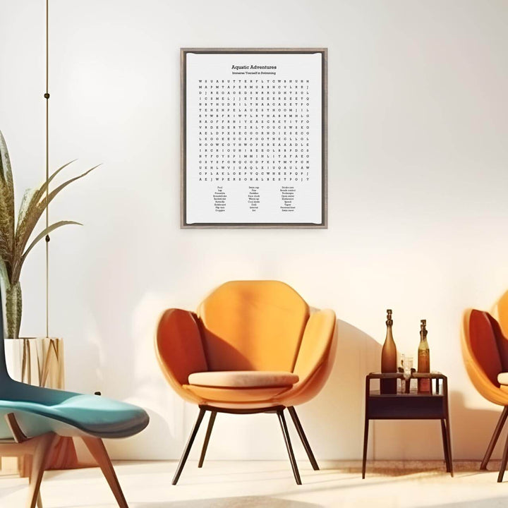 Custom Swimming Word Search Art Print, Styled#color-finish_gray-floater-frame