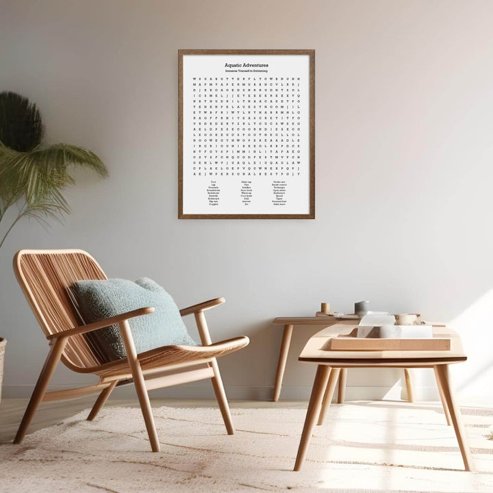 Custom Swimming Word Search Art Print, Styled#color-finish_walnut-thin-frame