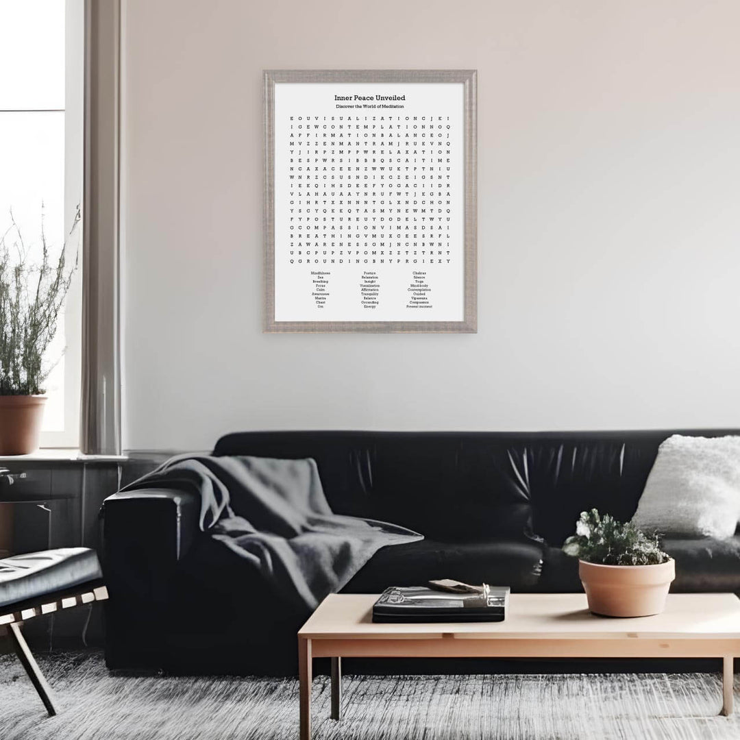 Custom Meditation Word Search Art Print, Styled#color-finish_gray-beveled-frame