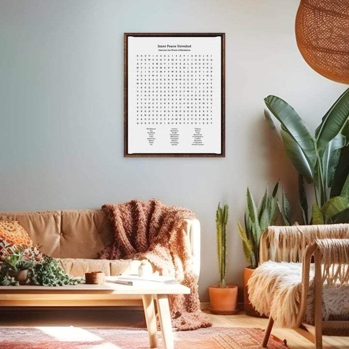 Custom Meditation Word Search Art Print, Styled#color-finish_espresso-floater-frame