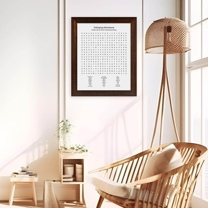 Custom Horseback Riding Word Search Art Print, Styled#color-finish_espresso-wide-frame
