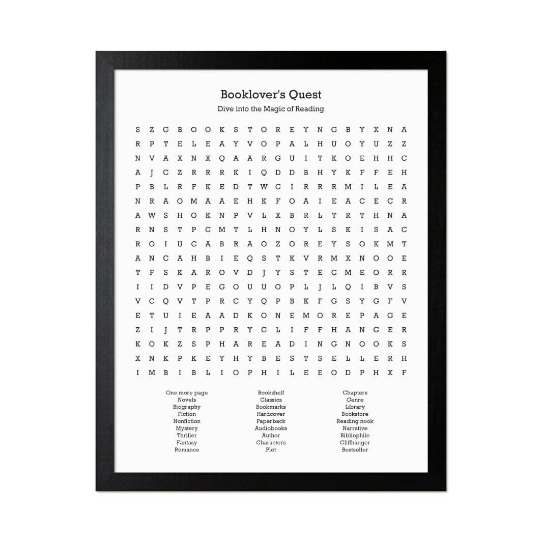 Custom Book Worm Word Search Art Print#color-finish_black-thin-frame