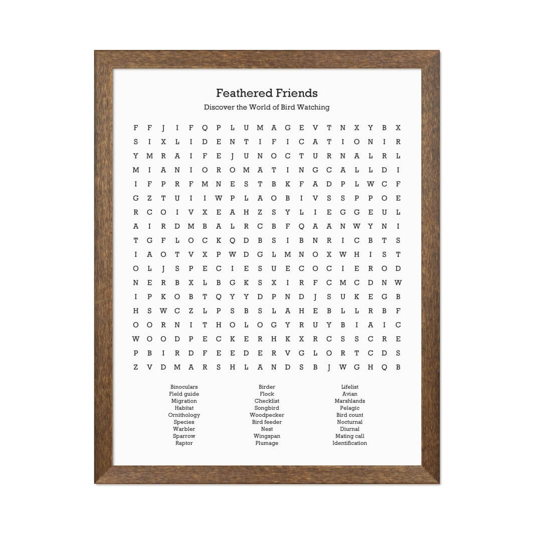Custom Birding Word Search Art Print#color-finish_walnut-thin-frame