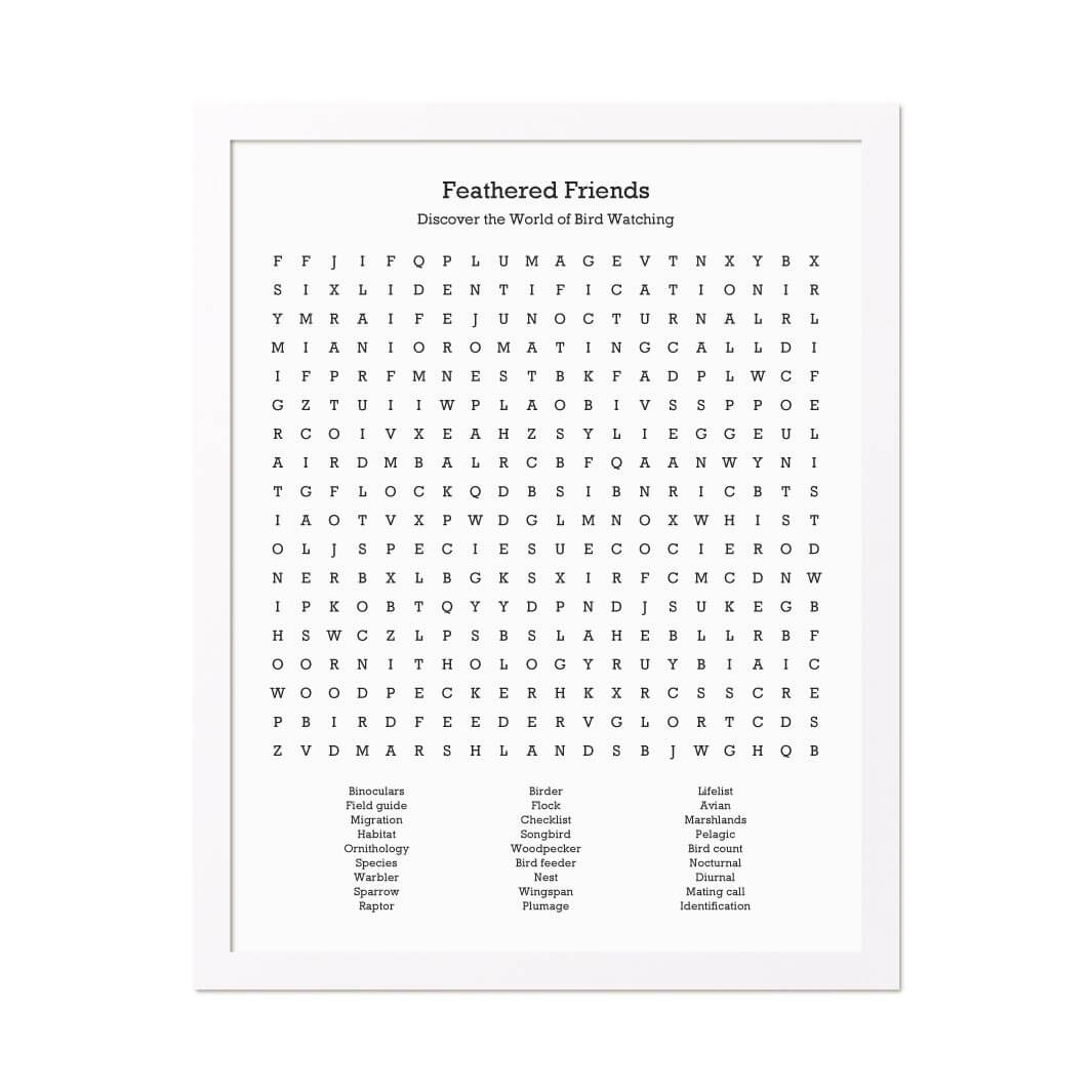 Custom Birding Word Search Art Print#color-finish_white-thin-frame