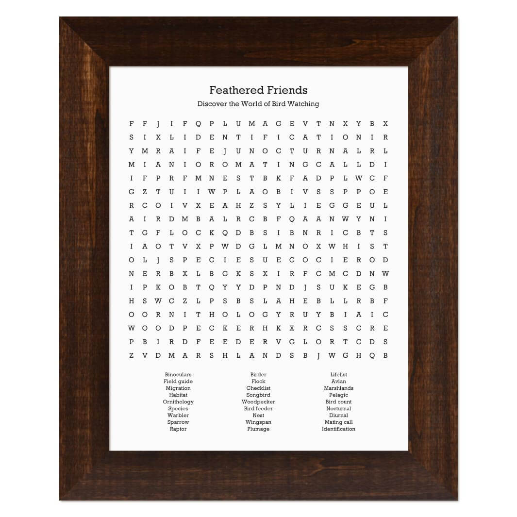 Custom Birding Word Search Art Print#color-finish_espresso-wide-frame