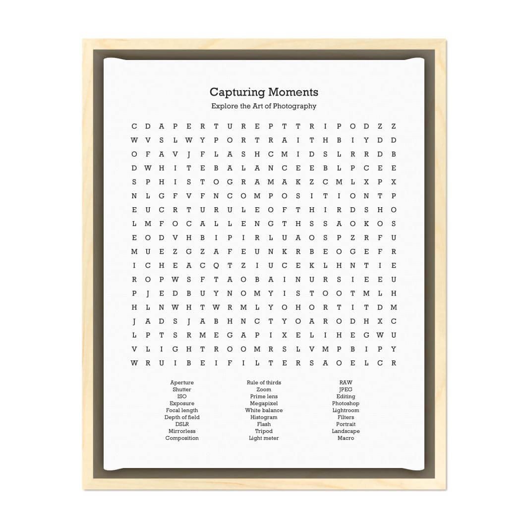 Custom Photography Word Search Art Print#color-finish_light-wood-floater-frame