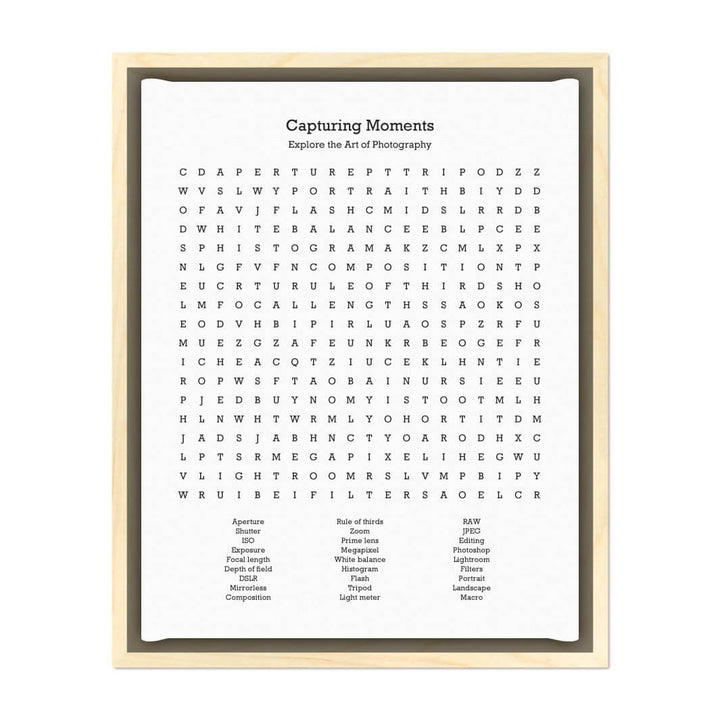 Custom Photography Word Search Art Print#color-finish_light-wood-floater-frame