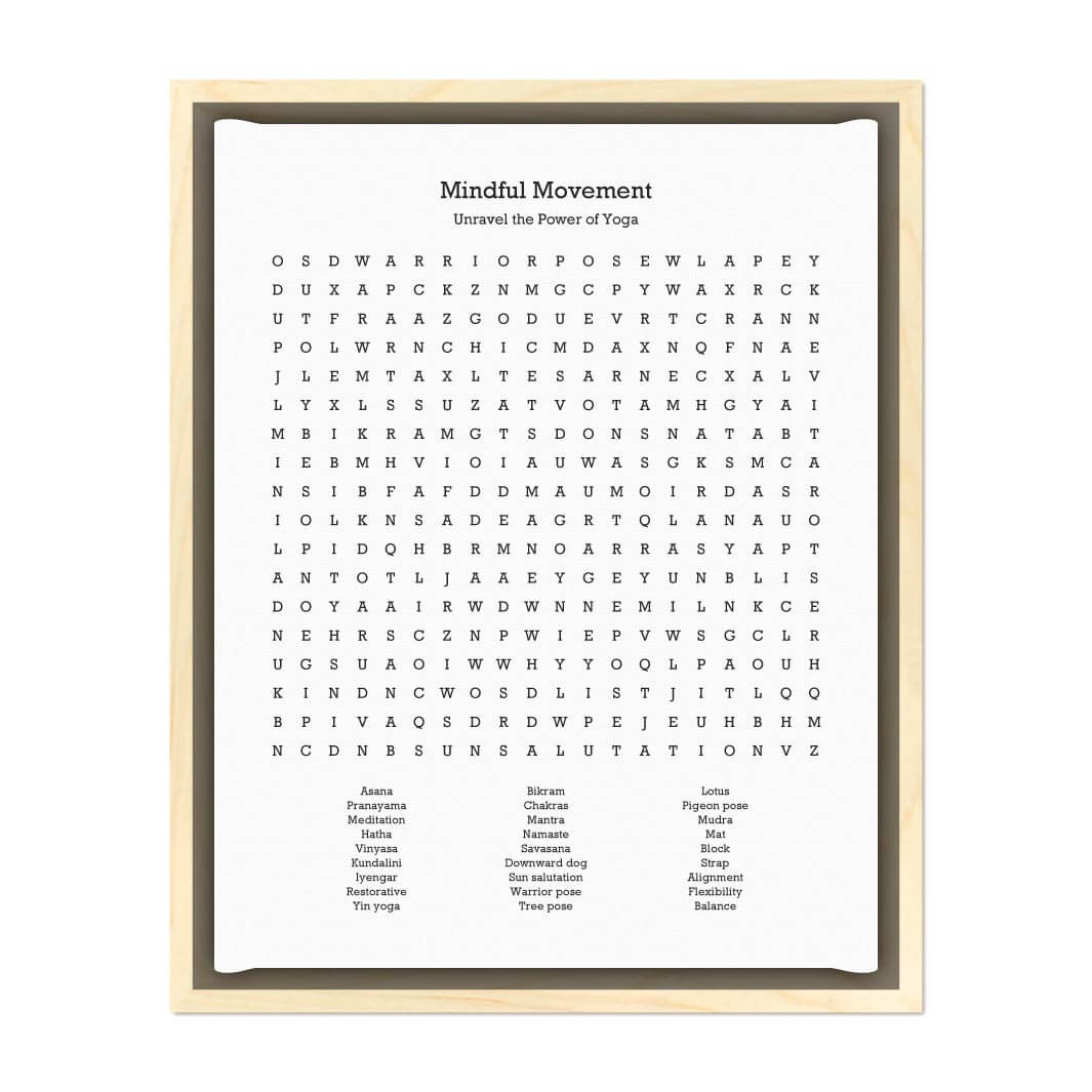 Custom Yoga Word Search Art Print#color-finish_light-wood-floater-frame