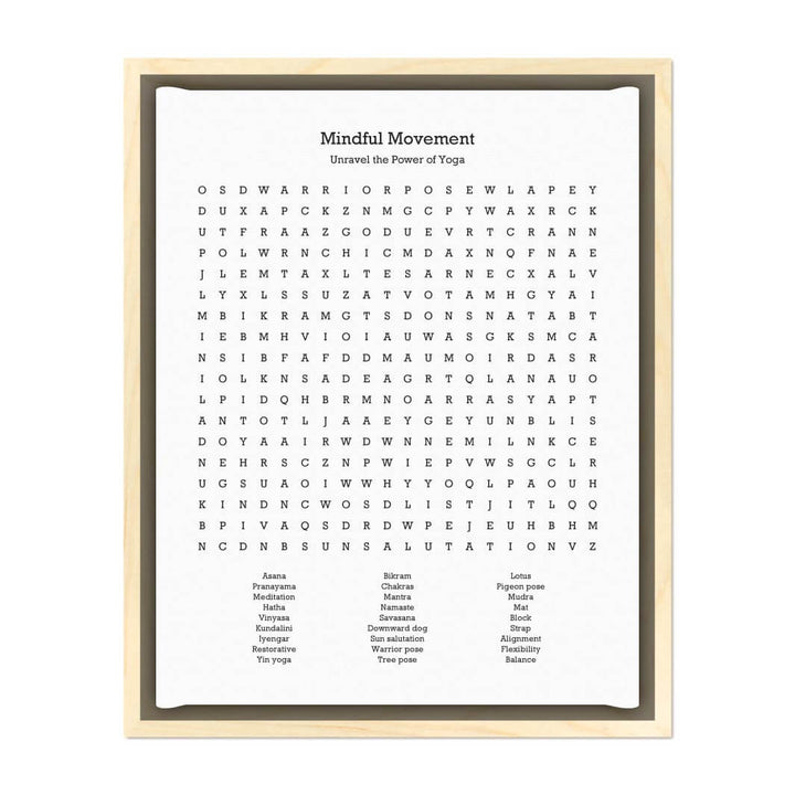 Custom Yoga Word Search Art Print#color-finish_light-wood-floater-frame