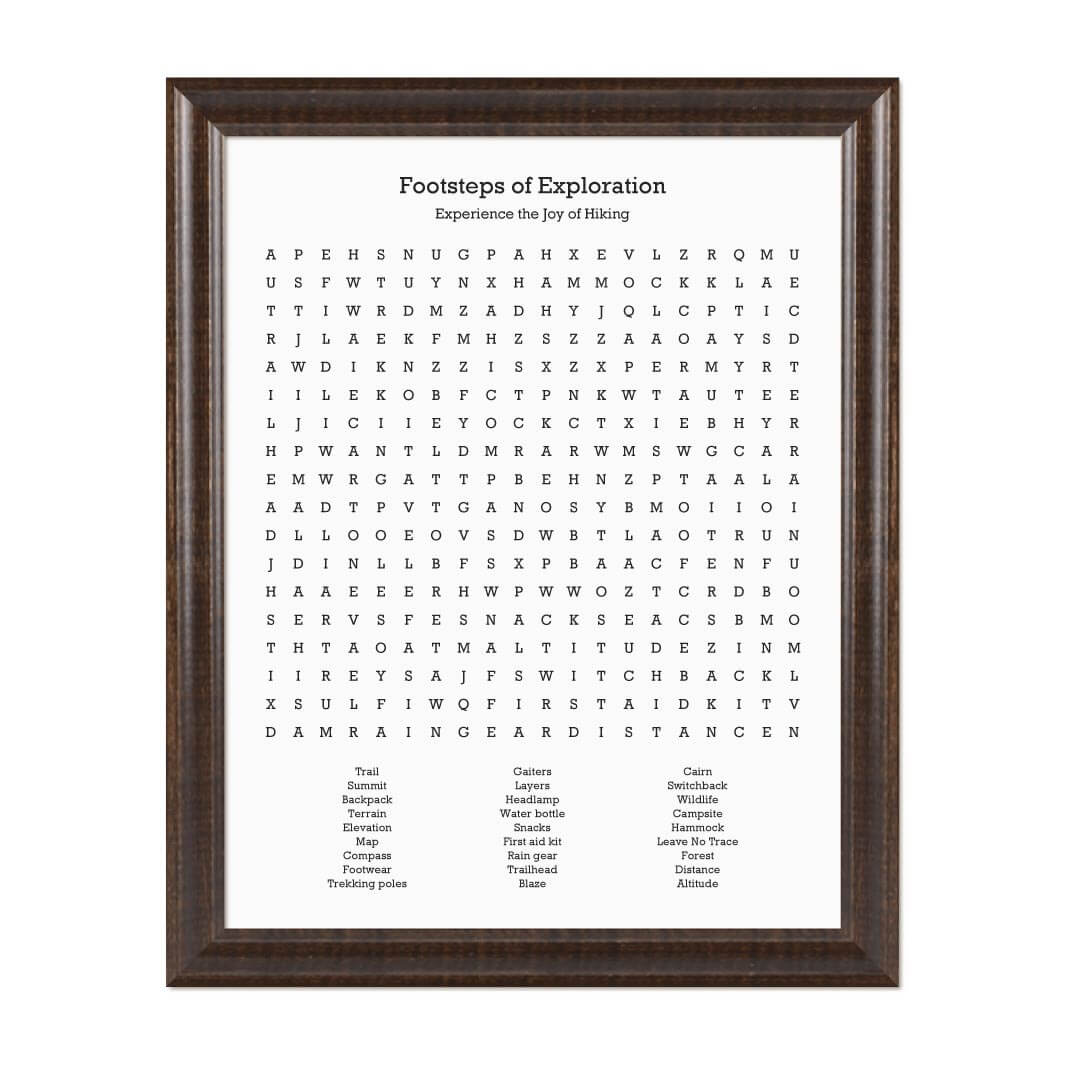 Custom Hiking Word Search Art Print#color-finish_espresso-beveled-frame