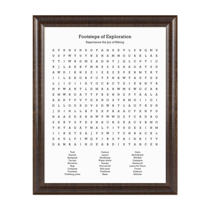 Custom Hiking Word Search Art Print#color-finish_espresso-beveled-frame
