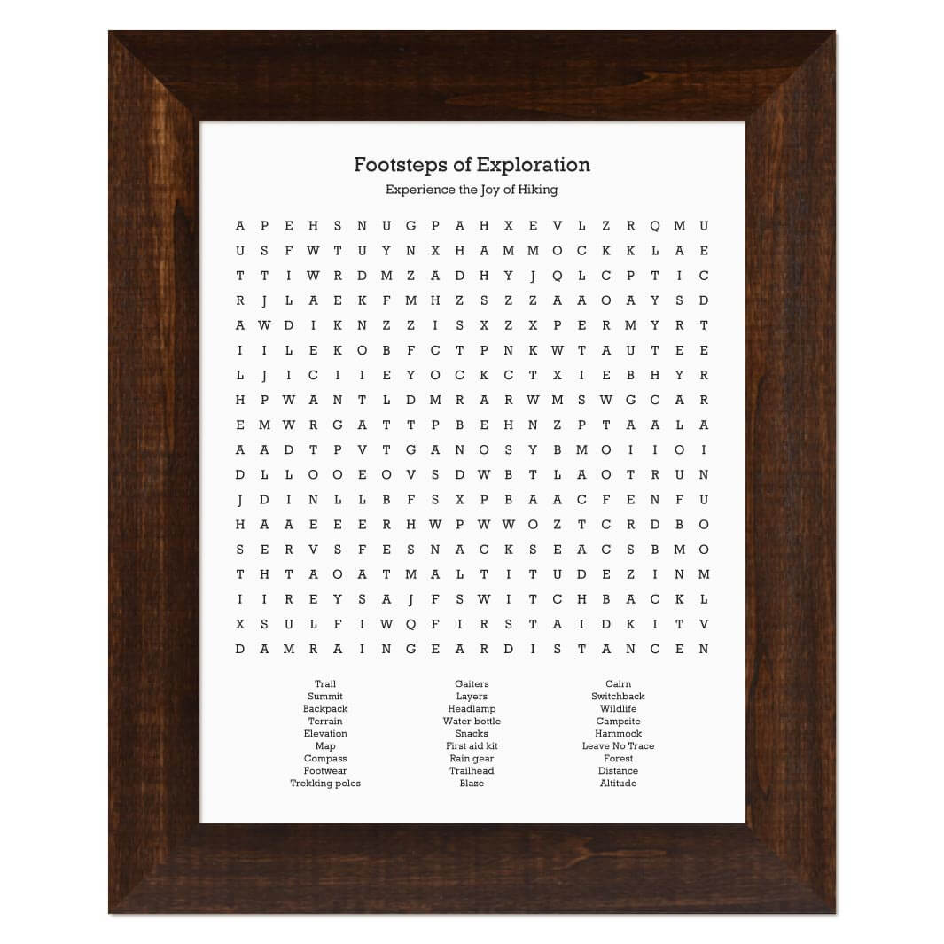 Custom Hiking Word Search Art Print#color-finish_espresso-wide-frame