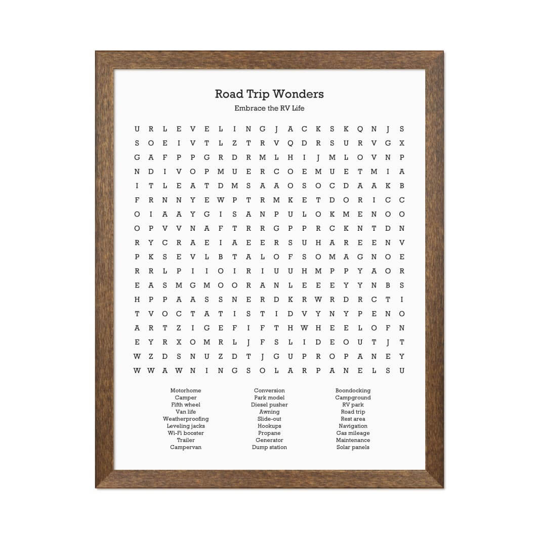 Custom RV Travel Word Search Art Print#color-finish_walnut-thin-frame
