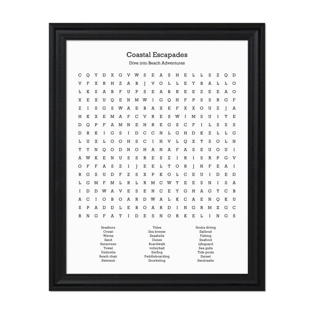 Custom Beach Word Search Art Print#color-finish_black-beveled-frame