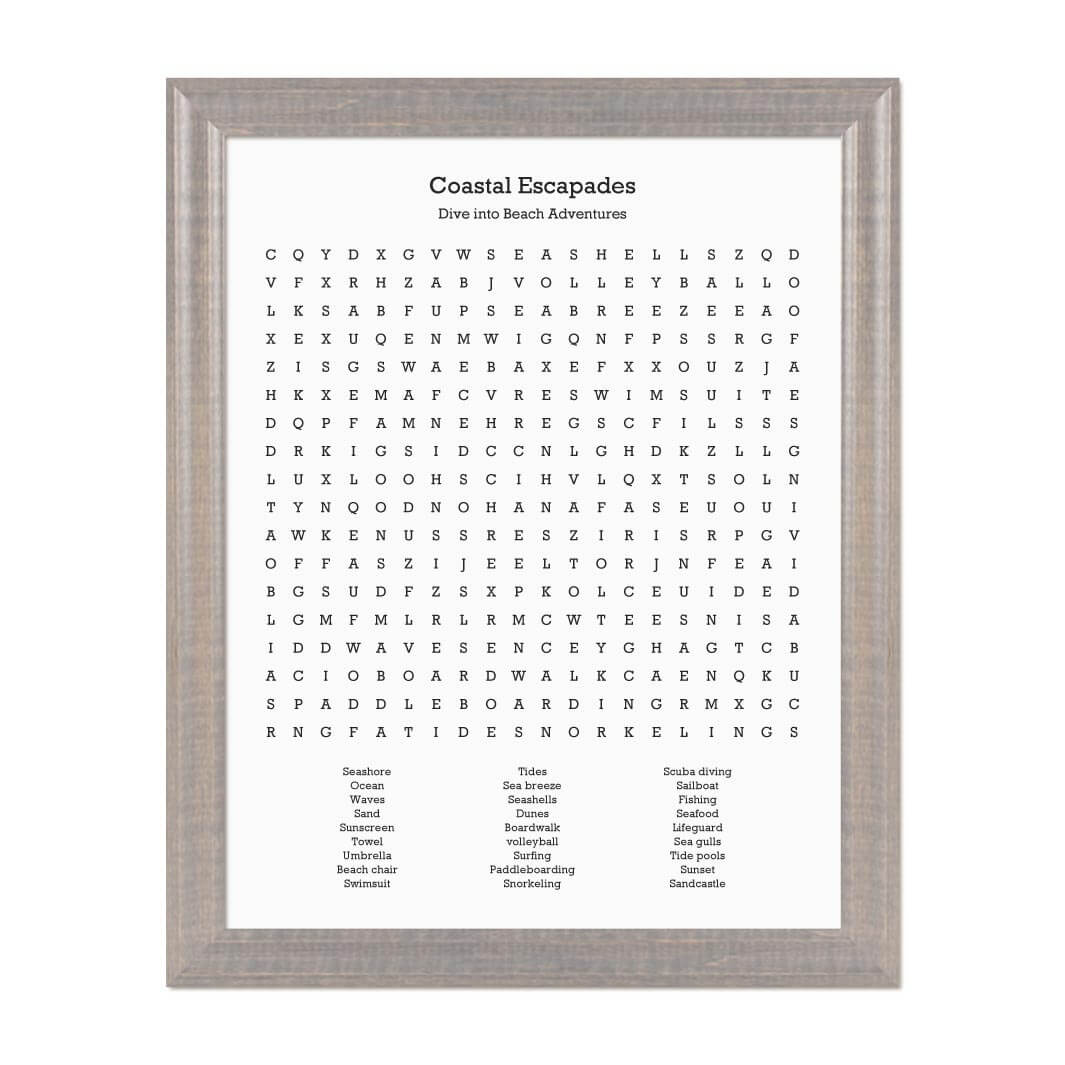 Custom Beach Word Search Art Print#color-finish_gray-beveled-frame
