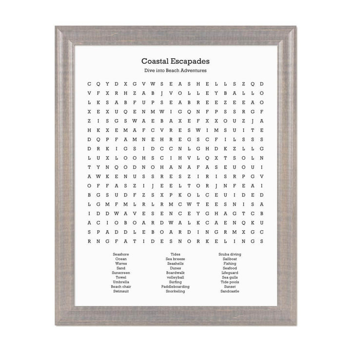 Custom Beach Word Search Art Print#color-finish_gray-beveled-frame