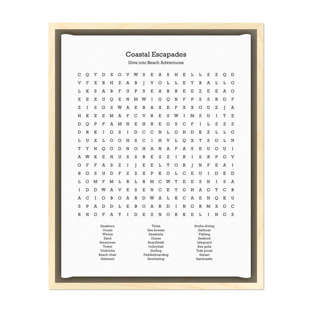 Custom Beach Word Search Art Print#color-finish_light-wood-floater-frame