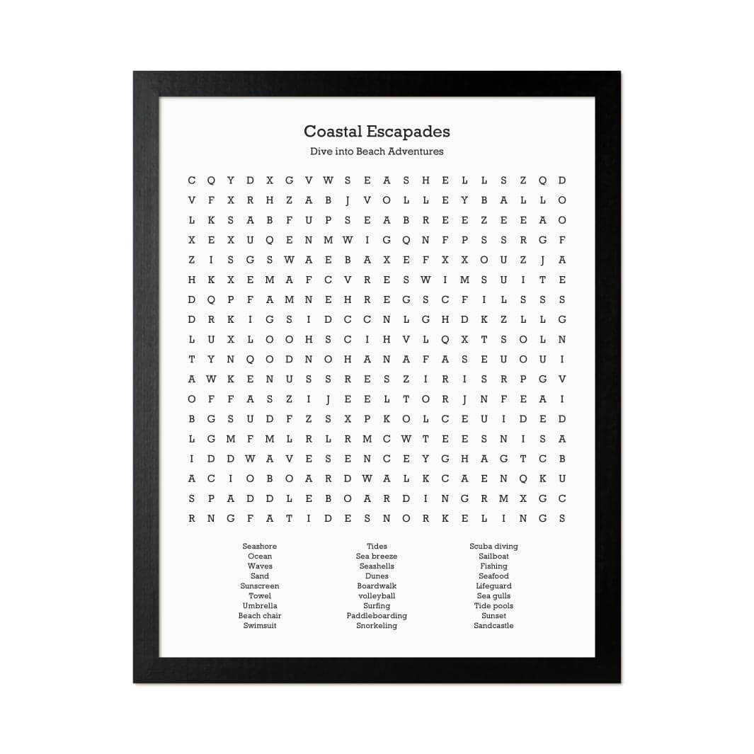 Custom Beach Word Search Art Print#color-finish_black-thin-frame