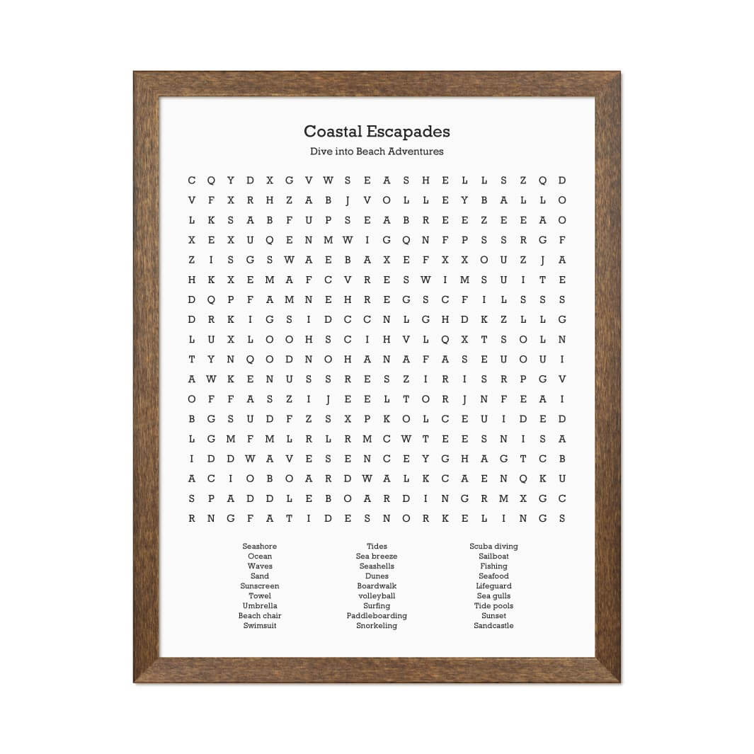 Custom Beach Word Search Art Print#color-finish_walnut-thin-frame