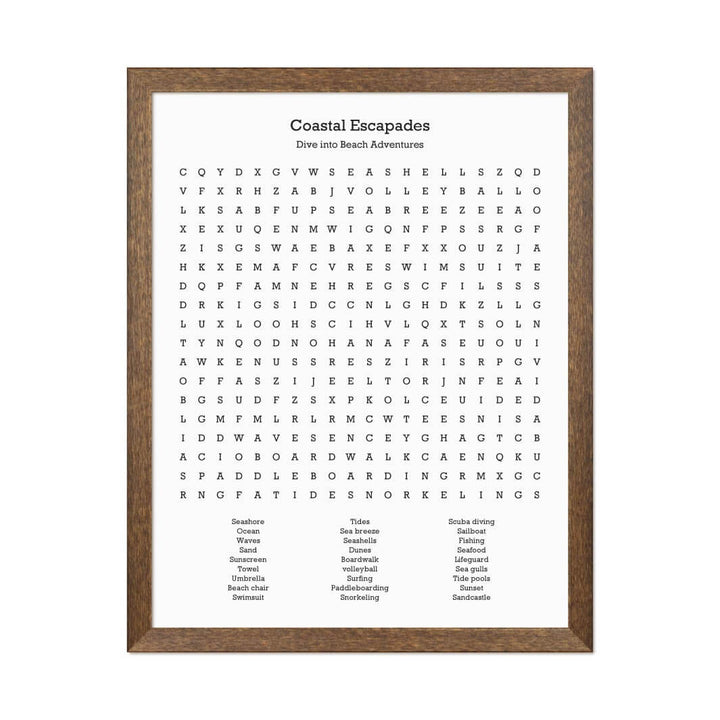 Custom Beach Word Search Art Print#color-finish_walnut-thin-frame