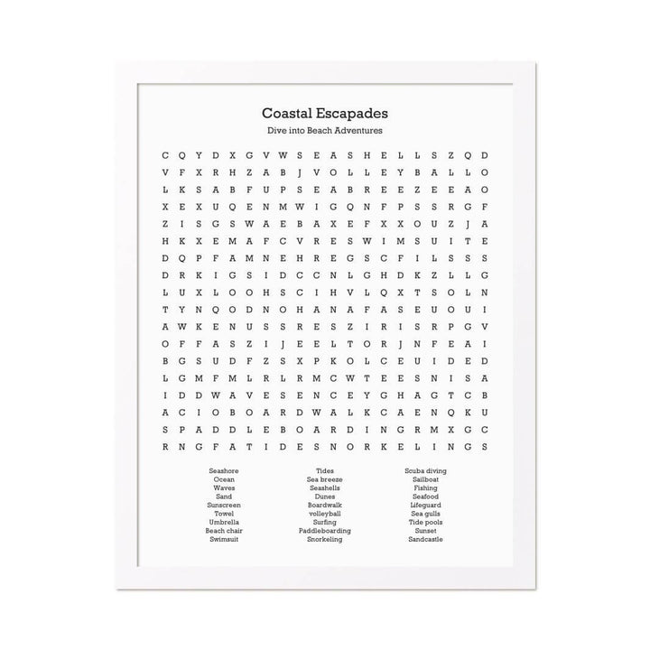Custom Beach Word Search Art Print#color-finish_white-thin-frame