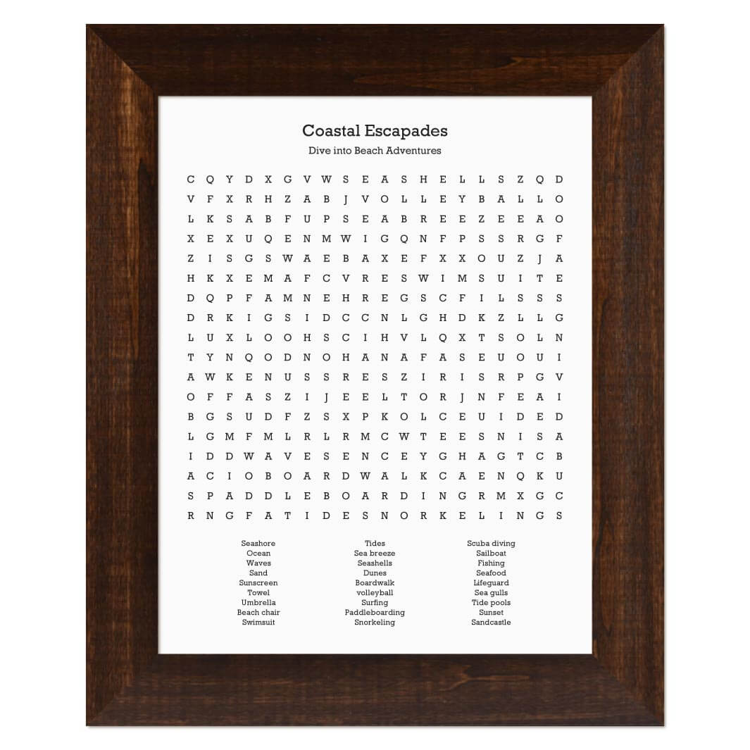 Custom Beach Word Search Art Print#color-finish_espresso-wide-frame