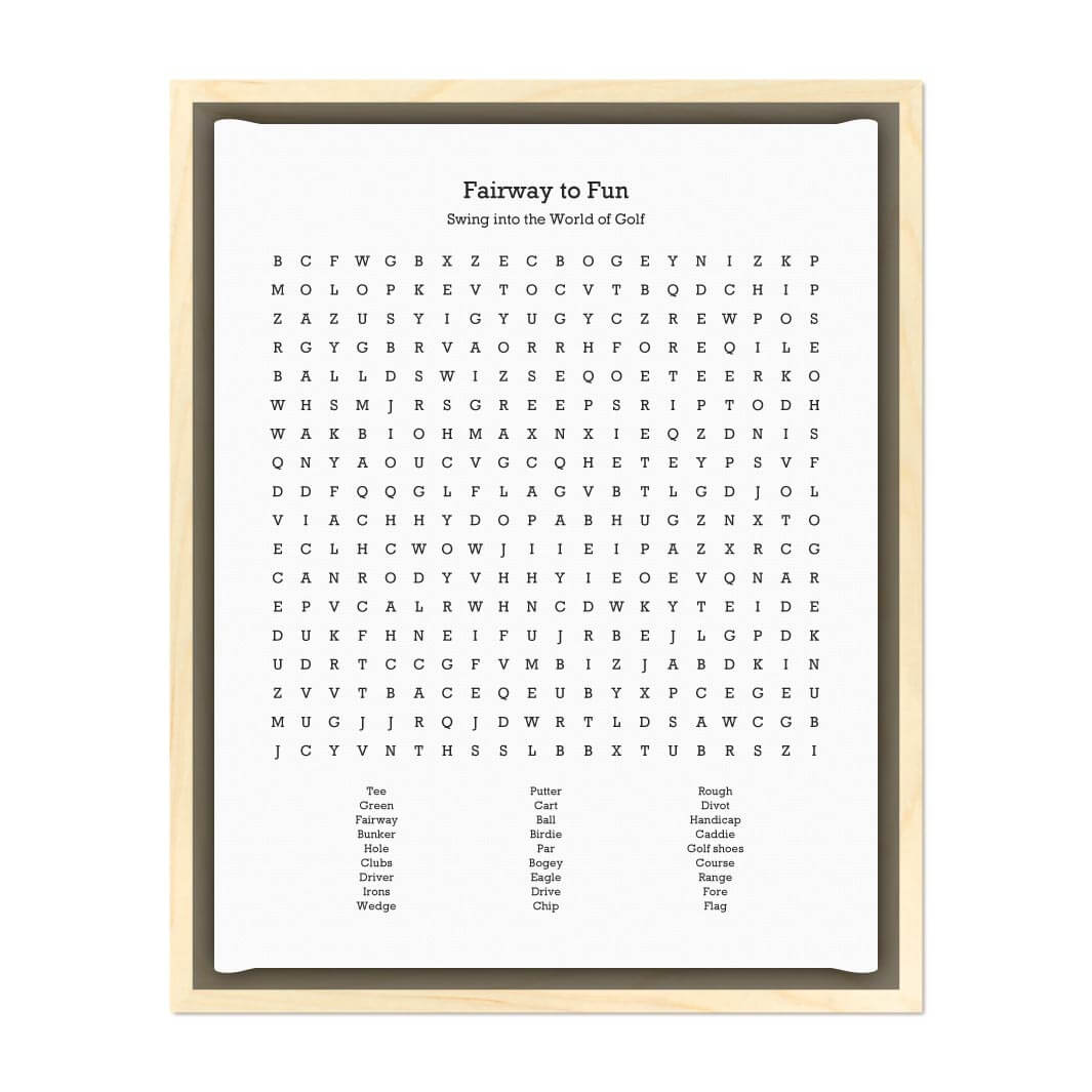 Custom Golfing Word Search Art Print#color-finish_light-wood-floater-frame