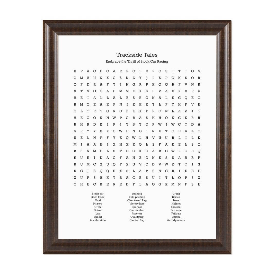 Custom Stock Car Racing Word Search Art Print#color-finish_espresso-beveled-frame
